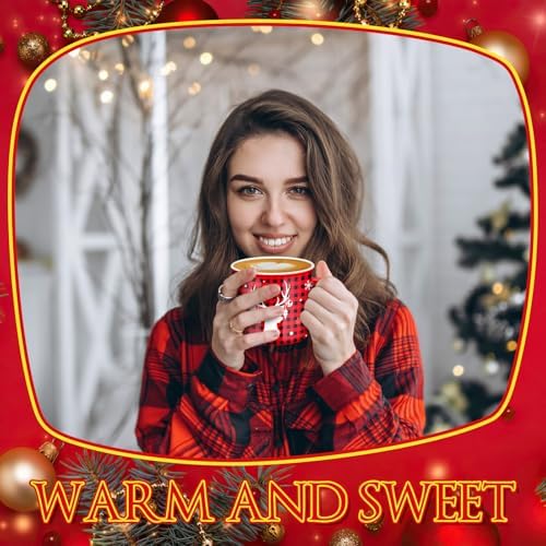 Baderke 6 Set 11 oz Christmas Coffee Mugs Spoons, Plaid