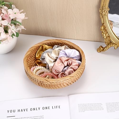 Small Keys Basket for Entryway Table 7.9" Rattan Key Bowl Round Wicker