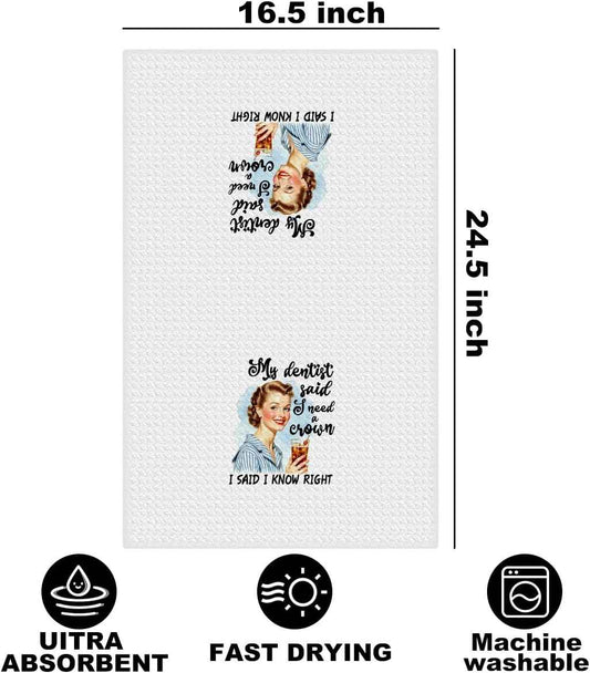 Funny Kitchen Towels, Hostess Gifts for Women Reusable Tea Towels | Funny Waffle Weave Dish Drying Towel for Kitchen Home Farmhouse Decor, Ladies Gifts for Women Friend Mom 24x14 Inch