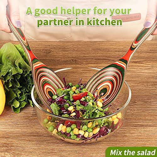 Salad Tongs, Pakkawood Wooden Spoons,Mixing Dinner Fork and Spoon