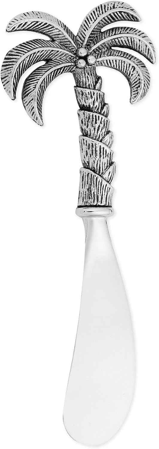 Wine Things Palm Tree Cheese Spreader Set, Zinc Alloy Butter Spreaders with Decorative Handles for Cheese, Cream, and Dips, Silver, 4.5 Inch, Set of 2
