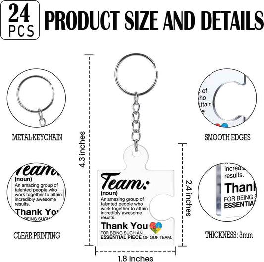 Team Appreciation Gifts Bulk Thank You Keychains for Coworkers | Gift Set for Employee, Staff, Teachers, Teamwork Puzzle Piece Keyring, Acrylic