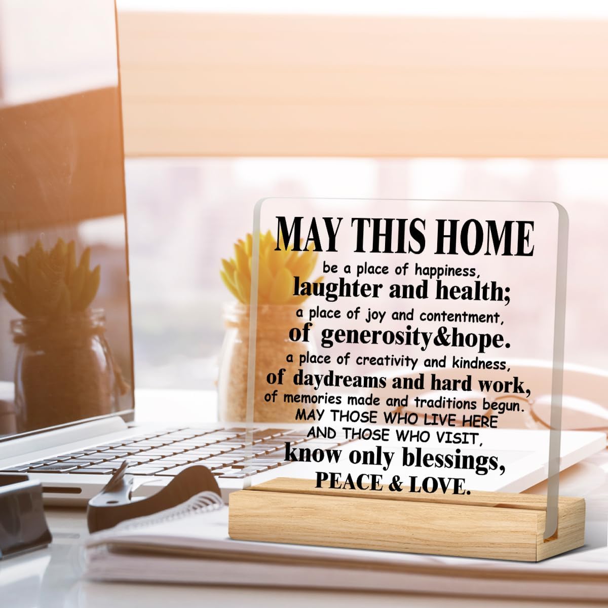 Housewarming Gifts for Women and Men - Religious House Warming Gifts | May This Home Acrylic Desk Sign Decor 4 x 4 Inches