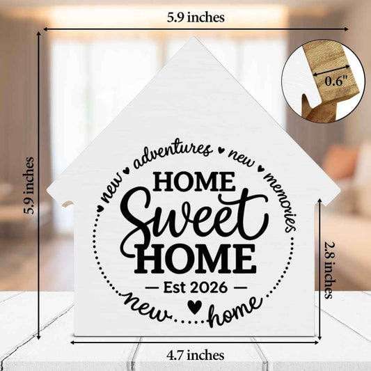 2026 Housewarming Gifts New Home Gift Ideas Wooden Sign, Sweet Home House Shaped Block Sign, House Warming Decor for Living Room Desk Table Shelf