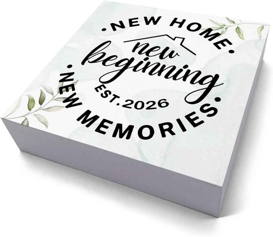 HTBIG House warming Gifts New home, Best Housewarming gifts 2026, Home sweet Home sign, Funny New Home New Memories Ideas Wooden Box Sign Home Living Room Shelf Desk Decoration Gifts 5x5 IN White