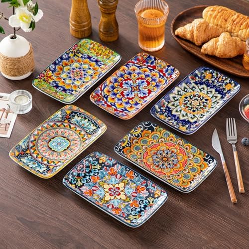 vancasso Simi 6-Piece Rectangular Ceramic Plates Set, 8.5" x 5.1"