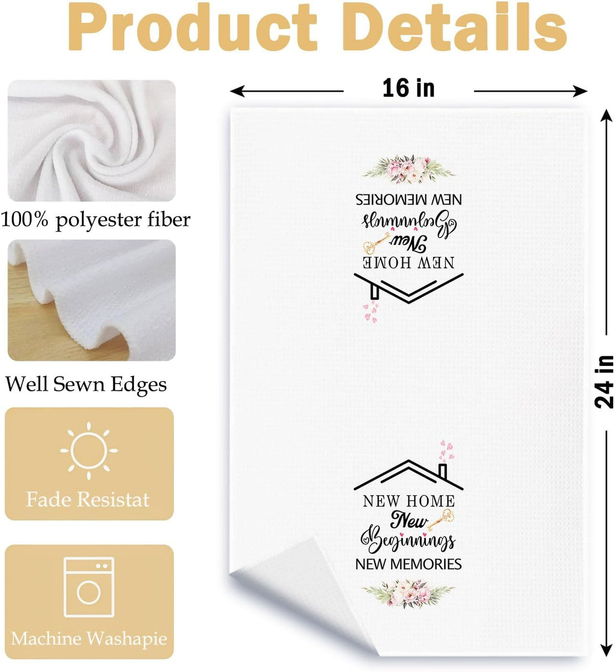 House Warming Gifts Kitchen Towels, Housewarming Gifts New Home Dish Tea Towels, New Home Beginnings Memories Decorative Hand Towel for Bathroom Kitchen, 16x24 Inch