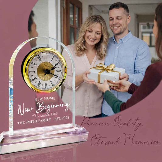 Personalized Housewarming Clock Custom Acrylic Desk Clock New Home Gift for Couples Friends Family New Beginning Keepsake for Home Decor