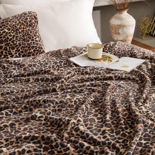 BEDELITE Fleece Blanket Soft Plush Throw for Couch Brown Leopard