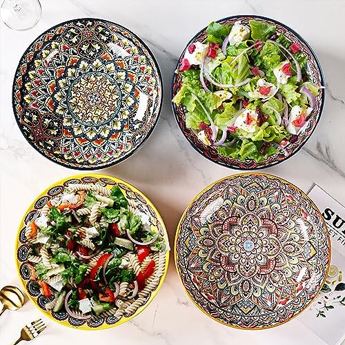 Boho Large Serving Bowls, 10.2 Inch Fruit Salad Bowls, Decorative