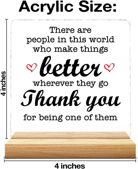 Thank You Appreciation Gifts for Women Men Coworker Teacher Friends | Inspirational Gifts Thank You Acrylic Plaque Sign with Wooden Stand Home Office Desk Decor
