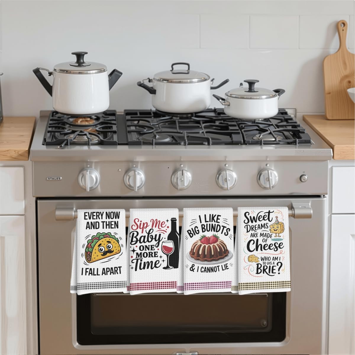 4PCS Funny Kitchen Towel, Cute Decorative Dish Towels Sets | Absorbent Waffle Hand Towels, Housewarming Gifts for New Home, Women, Mom, Funny House Warming Presents, Hostess Gifts