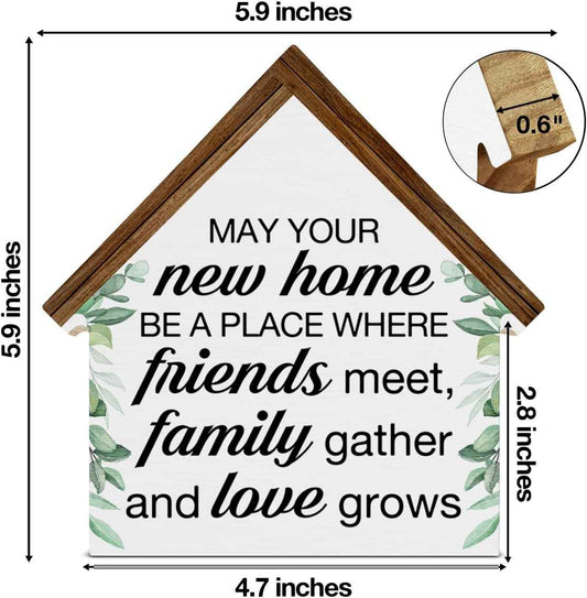Housewarming Gifts, New House New Apartment Decor, Gifts for New Home Owner | Blessings House Shaped Wooden Block Sign Home Living Room Decor for Desk Table Shelf