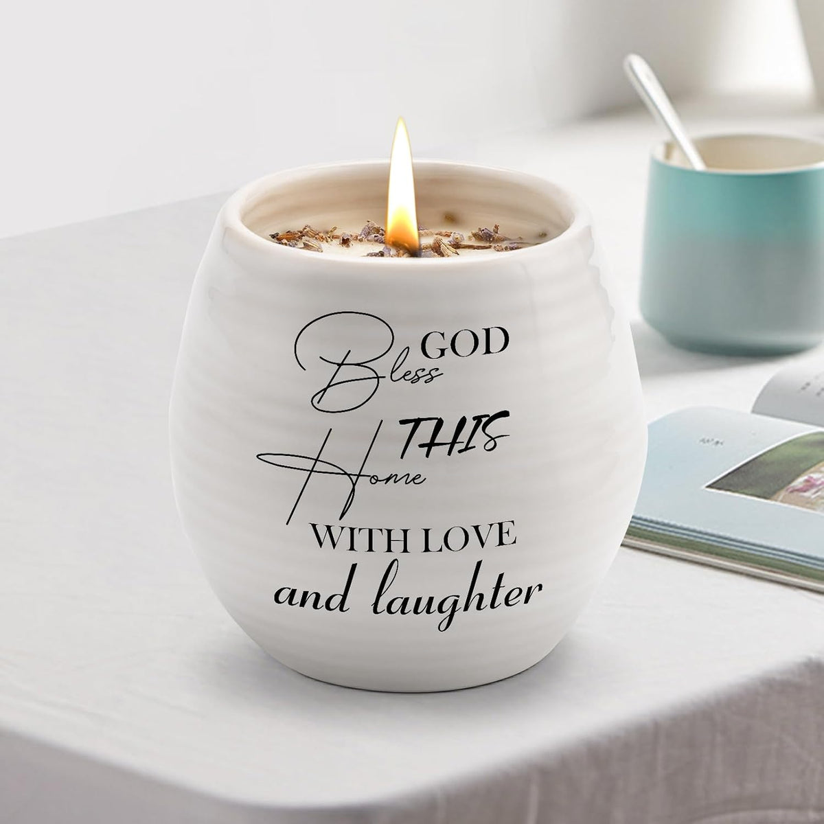 House Warming Gift, New Home Essential Lavender Candle 10oz | Housewarming Gifts, New Apartment New Home Gift Ideas for Women Men Homeowner Friend Neighbor, White Handmade Ceramic Candle