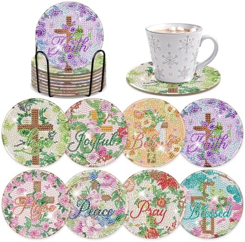 Diamond Painting Art Coaster Kit - 8 PCS Cross Christian Diamond Art
