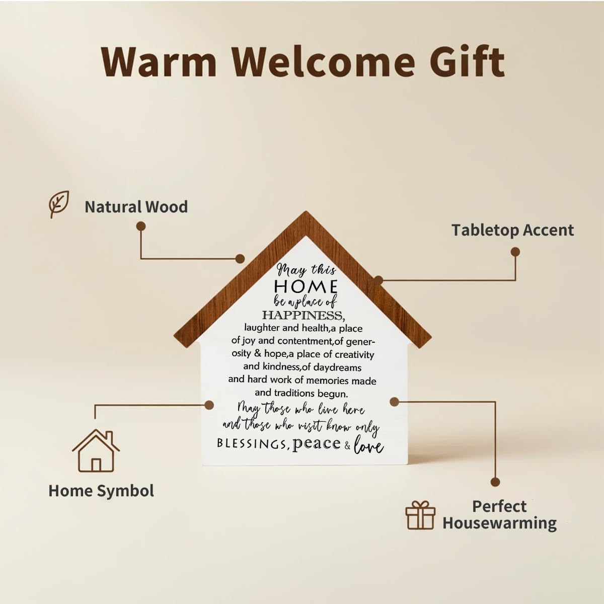 Home Sweet Home Sign Housewarming Gifts New House Decor New Apartment Gift Inspirational Decor House Shaped Wooden Block Sign for Farmhouse Office Living Room Tabletop