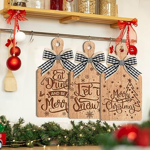 Umigy 3 Pcs Merry Christmas Decorative Wood Cutting Board Let It Snow