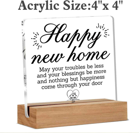 House Warming Gifts New Home, Happy New Home Acrylic Sign, New Home Gifts Ideas, Housewarming Gifts for Couple Friend Coworker, Desk Decor 4 x 4 Inches