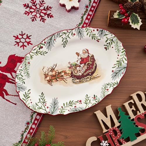 Bico Santa On The Way 16 plus 14 inch Scalloped Oval Platters Set, Set