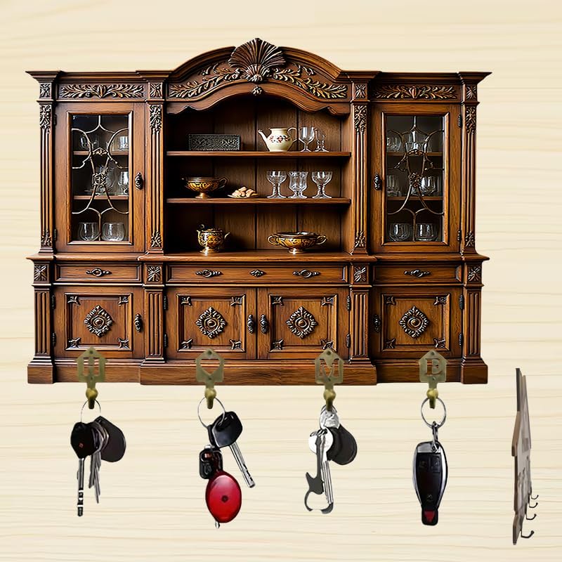 Decorative Key Holder Wall Mount, Vintage Cabinet Design with 4