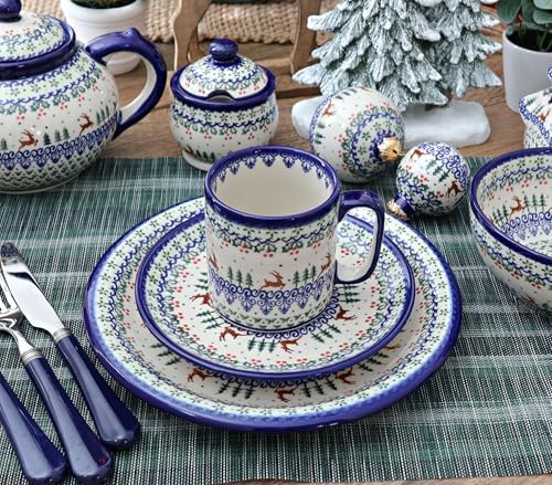 Blue Rose Polish Pottery - Green Reindeer Delight Cereal/Soup Bowl