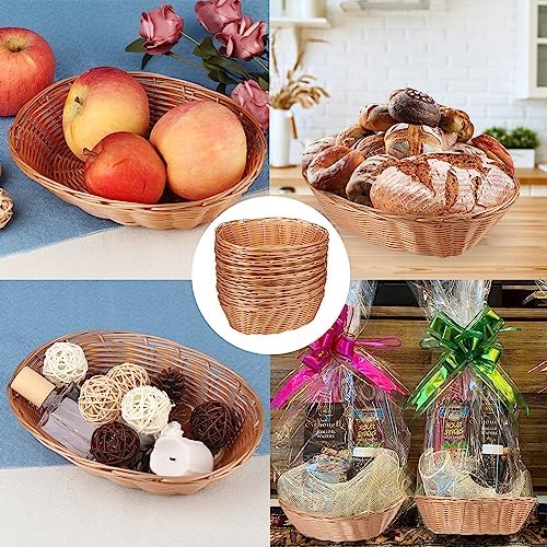 12 Pack Oval Poly Wicker Basket, 10.6x7.9x2.4 Inch Poly Wicker Bread
