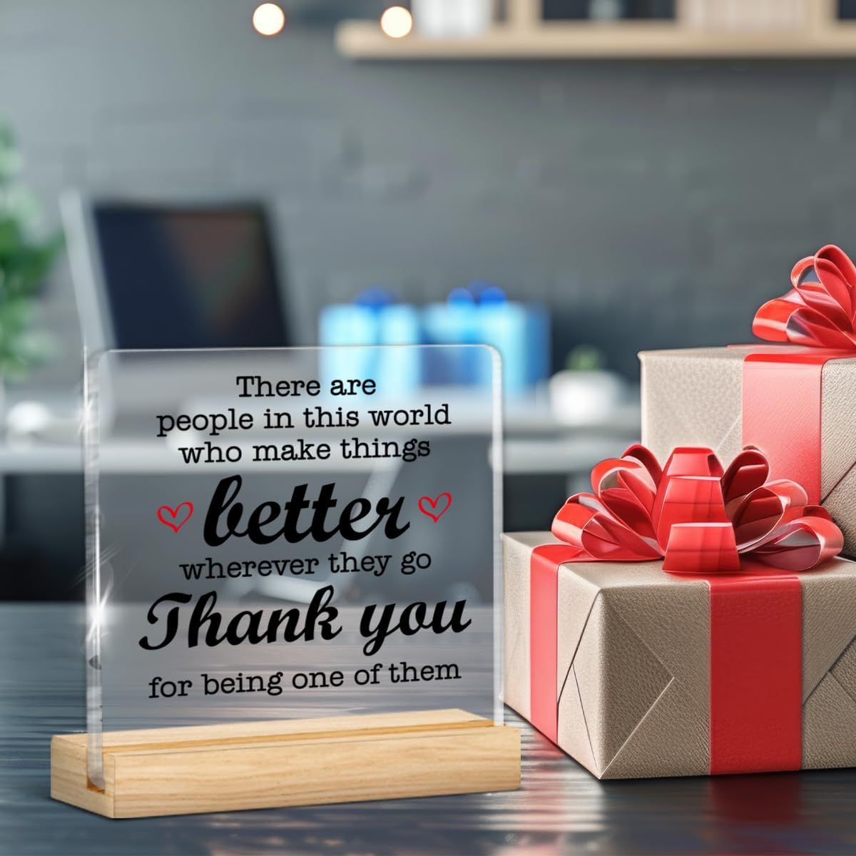 Thank You Appreciation Gifts for Women Men Coworker Teacher Friends | Inspirational Gifts Thank You Acrylic Plaque Sign with Wooden Stand Home Office Desk Decor