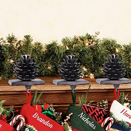 Hxezoc 2 Pack Pine Cone Christmas Stocking Holders, 3D Brown Metal