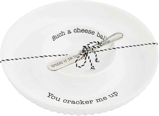 Mud Pie Circa Cheese Ball Dish Set with Spreader, White Serveware