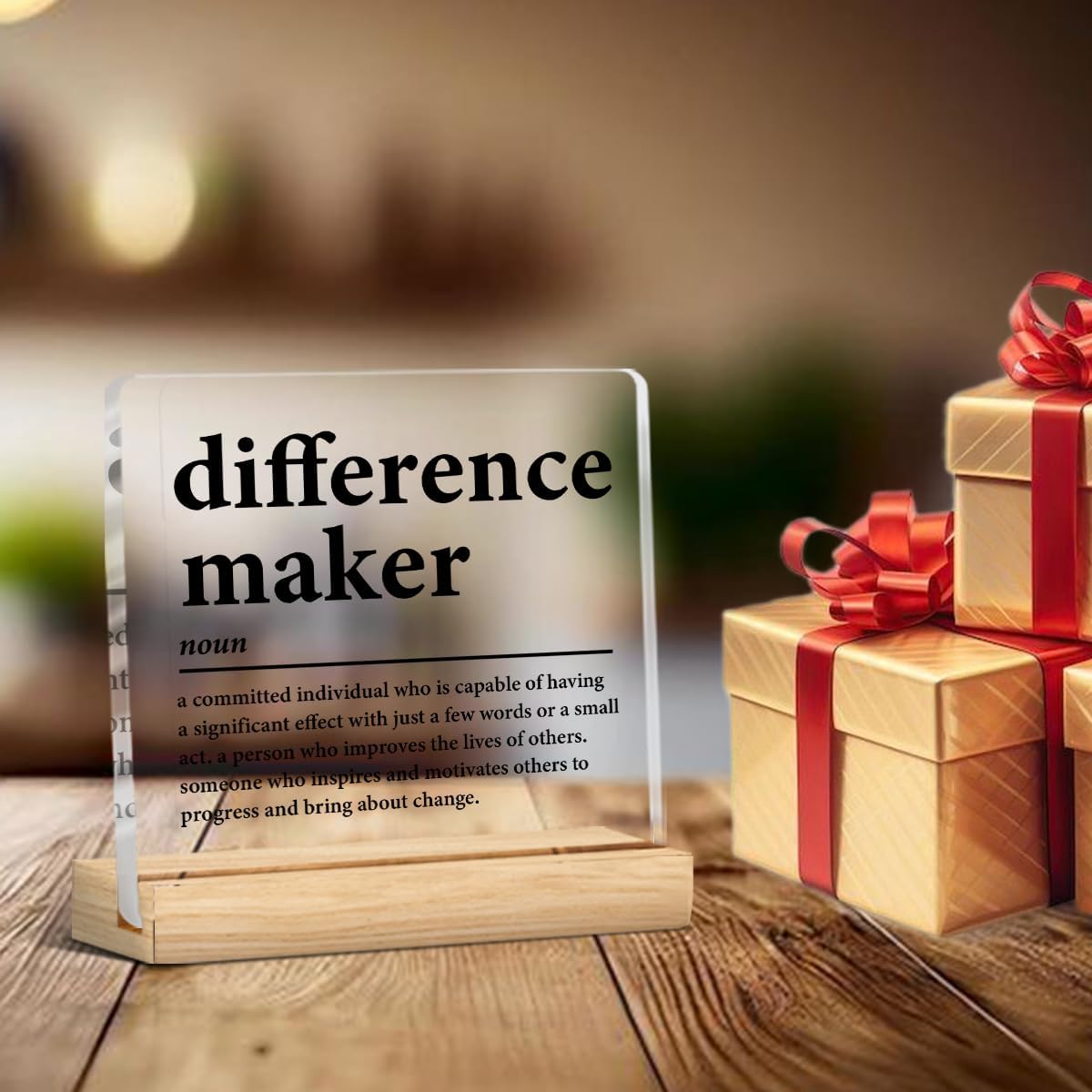 Difference Maker Gift Appreciation Desk Decor for Coworker Teacher | Thank You Gift for Men Women, Employee Staff, Coach Mentor Boss Leader, Office Cubicle Sign, Acrylic, 4 x 4 Inch, Set of 1