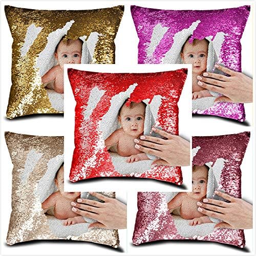Family Photo Sequin Cushion Cover Custom Image Reversible Sequin