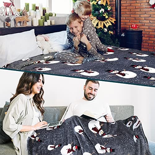 PAVILIA Christmas Snowman Throw Blanket, Grey Winter Fleece, 50x60
