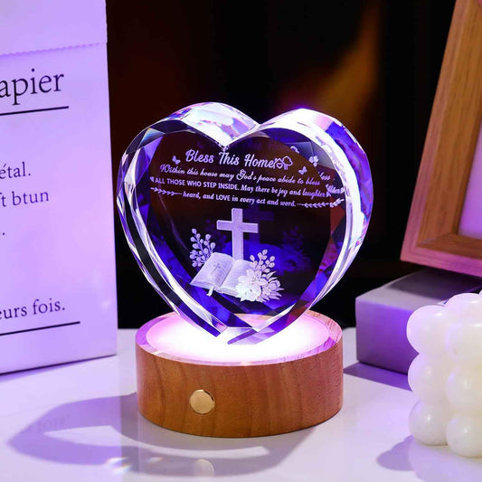 Arikyrist 3D Crystal Heart House Warming Gifts New Home Religious Blessings | Housewarming gifts, for couples women men, religious keepsake,Christian Families Decor, with wooden light base