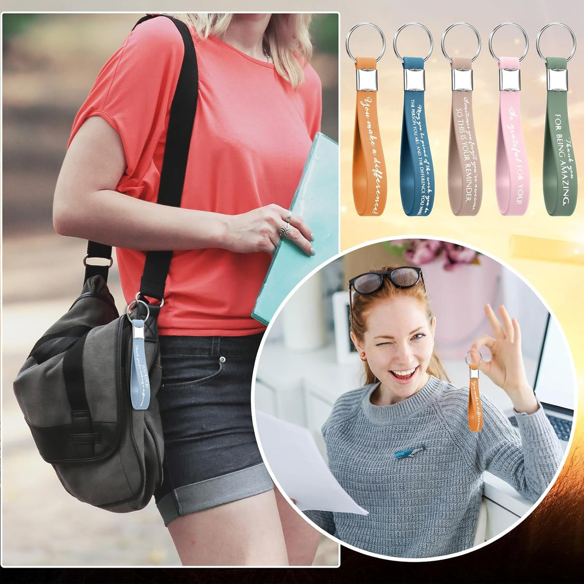 Nosiny 30 Pcs Thank You Gifts Bulk Keychains Employee Appreciation | Back to School Teacher Gifts, Housekeeping DSP EVS Week Inspirational Silicone Keyring for Staff Coworkers Office Team