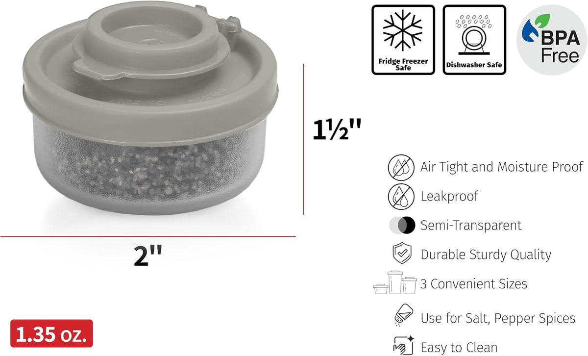 SIGNORAWARE Salt and Pepper Shakers Moisture Proof Set of 2 Small Mini Salt Shaker to go Camping Picnic Outdoors Kitchen Lunch Boxes Travel Spice Set Clear with Red Covers Plastic Airtight Dispenser