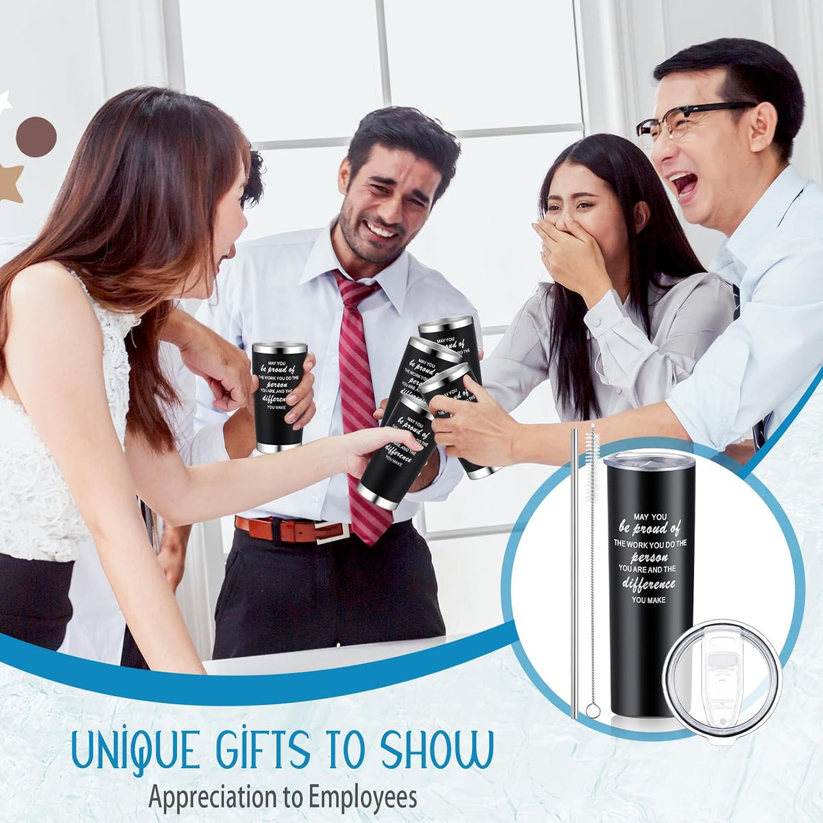 Lallisa 12 Sets Thank You Gifts for Men Women Insulated Stainless Steel Travel Tumbler Mug 20oz Inspirational Appreciation Christmas Gifts for Boss Teacher Employee Coworker Friends(Black)