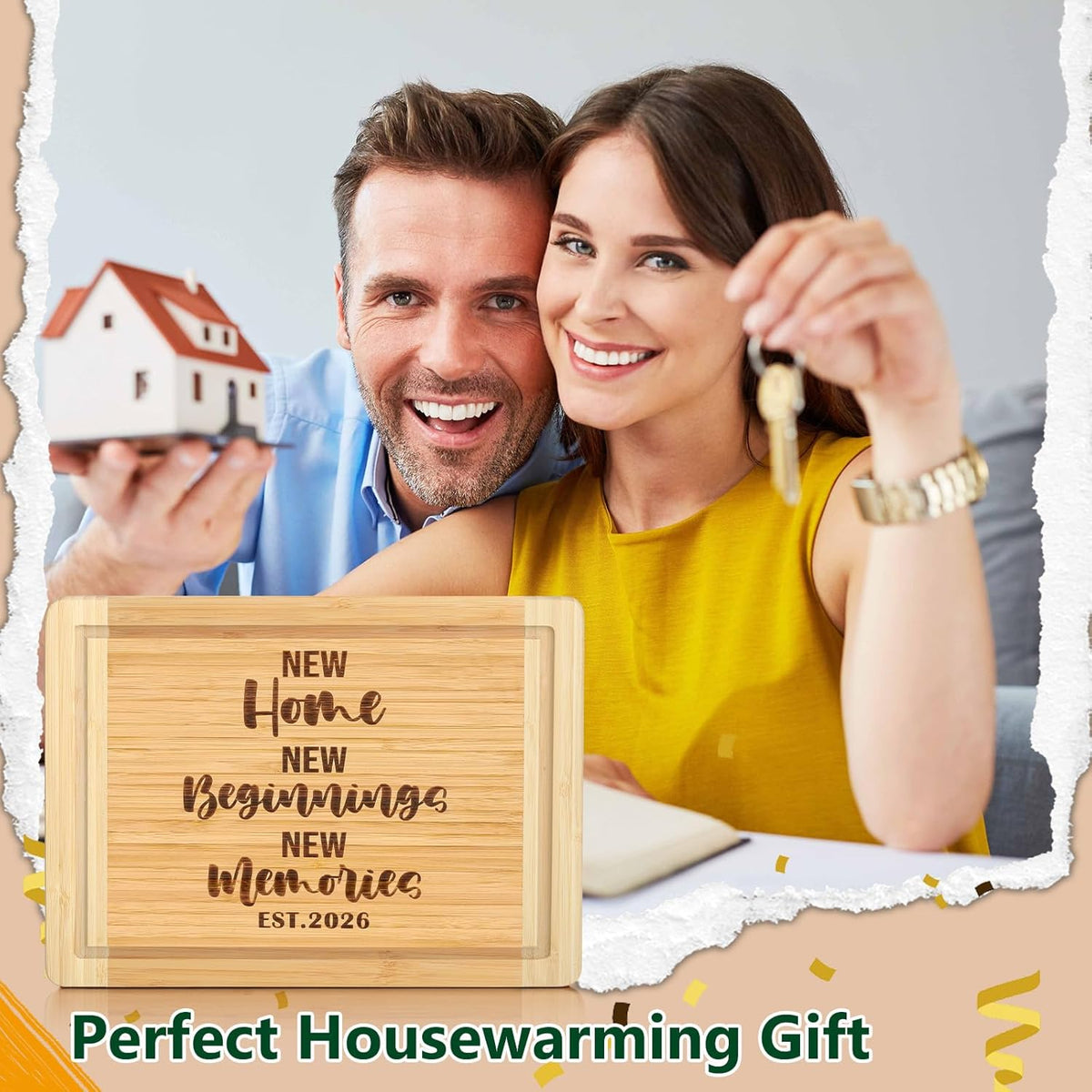 House Warming Gift New Home 2026,Engraved Cutting Board New Home Gift Ideas | New Beginnings Gifts for Women Men Couple New Homeowner Closing New Apartment Essentials New Memories