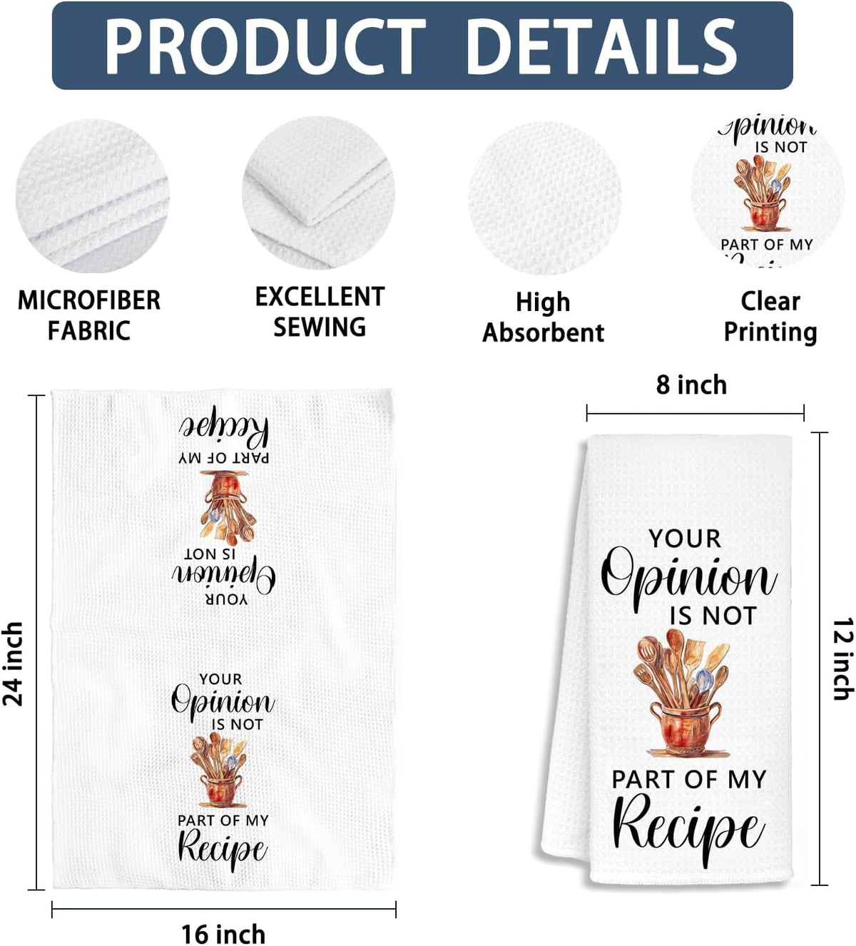 Funny Kitchen Bathroom Towels, Hostess Host Gifts Dish Tea Towels, Your Opinion is Not Part of The Recipe Decorative Hand Towels, Funny Kitchen Decor, 16x24 Inch