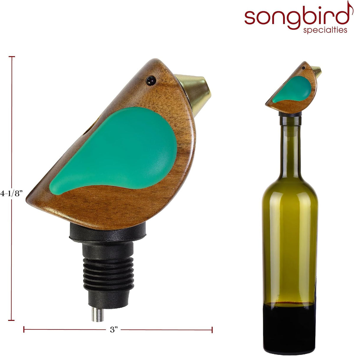 Songbird Specialties Singing Bird Wine Bottle Pourer, Turquoise | It chirps as you pour and gets guests smiling. A fun wine gift for bird lovers, wine lovers, and anyone who entertains.