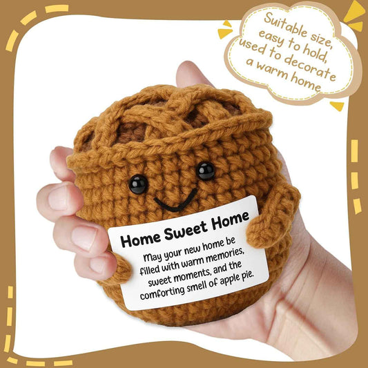 Housewarming Gifts New Home, Cute Crochet Apple Pie Plush, Unique New Homeowner Present for Couple, Women, Sentimental Handmade Kitchen Decor, First Home Gift