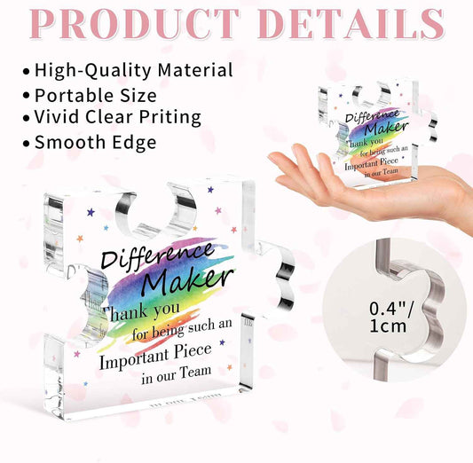 Funnli Difference Maker Employee Appreciation Gifts Acrylic Plaque | Thank You Gifts for Woman Men, Farewell Appreciation Retirement Gift for Bus Driver Coach Boss Coworkers Nurse Teacher
