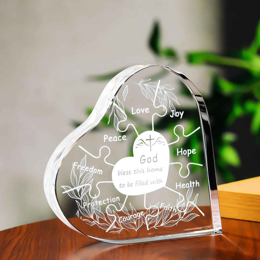 YWHL Christian House Warming Gifts for New Home, God Bless This Home Gifts | Religious Crystal Heart New Home Gift Ideas, Laser Engraving Glass Keepsake, Housewarming Gifts New HomeDecoration