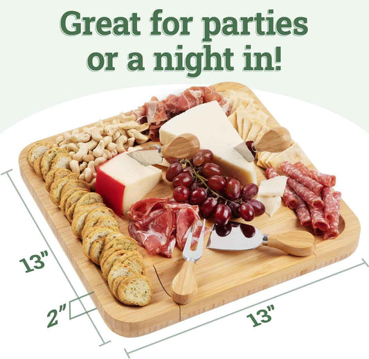 Charcuterie Board Gift Set, Bamboo Cheese Board With Cutlery, Includes Stainless Steel Serving Utensils, Cheese Platter and Serving Tray, Suitable for Wedding, Gift for Couples, and Housewarming Gifts