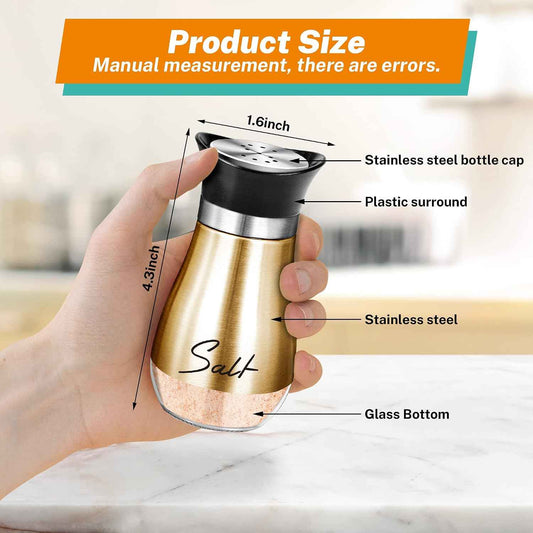 Salt and Pepper Shakers - 4 oz Copper Glass Set with Stainless Steel Lids