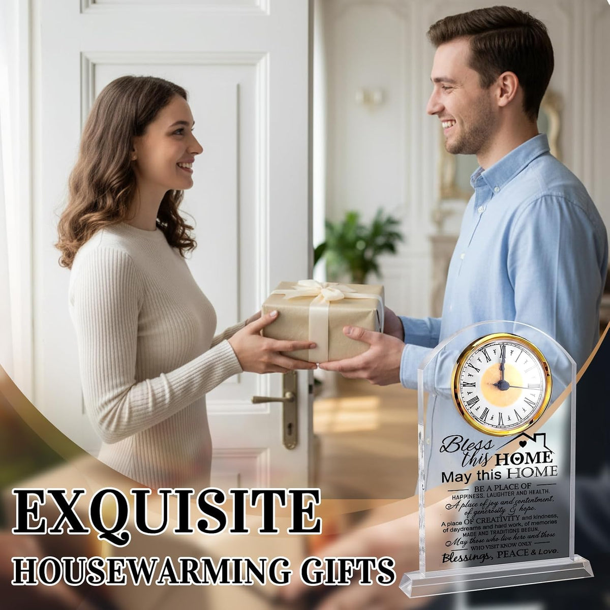 Landical House Warming Gifts New Home Crystal Clock Acrylic Keepsake Home Warming Gifts Housewarming Couple Presents Ideas for New House Blessing Homeowner Women Men Friend Family Decor(Whimsical)