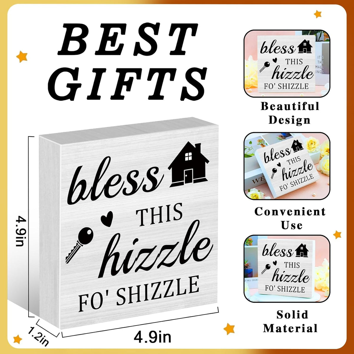 New House Gift Funny Farmhouse Desk Decor for Home | Housewarming Gifts for Women, Shelf Decoration for Living Room, 5x5 Inch Wooden Home Decoration, Funny Christmas Decor