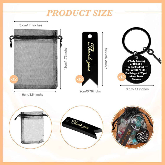 Yinkin 36 Pcs Employee Appreciation Gifts Thank You Coworker Keychain Gifts with Organza Bags and Thank You Cards(Black)