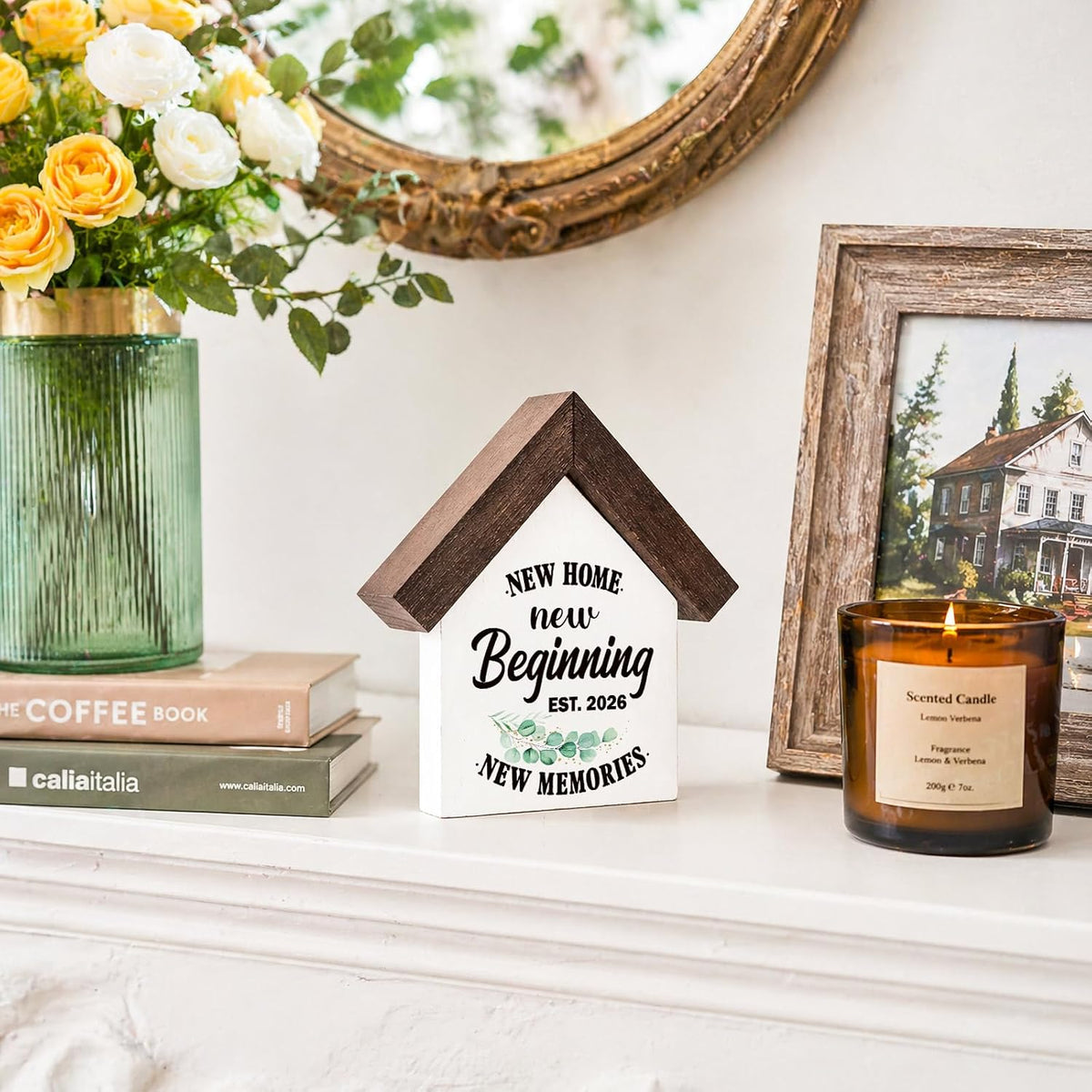 MBL House Warming Housewarming Gifts - Funny Wood Sign for 2026 New Home First House Apartment Decoration Farmhouse Living Room Entry Way Table Tiered Tray Decor, New Home Beginning Memories