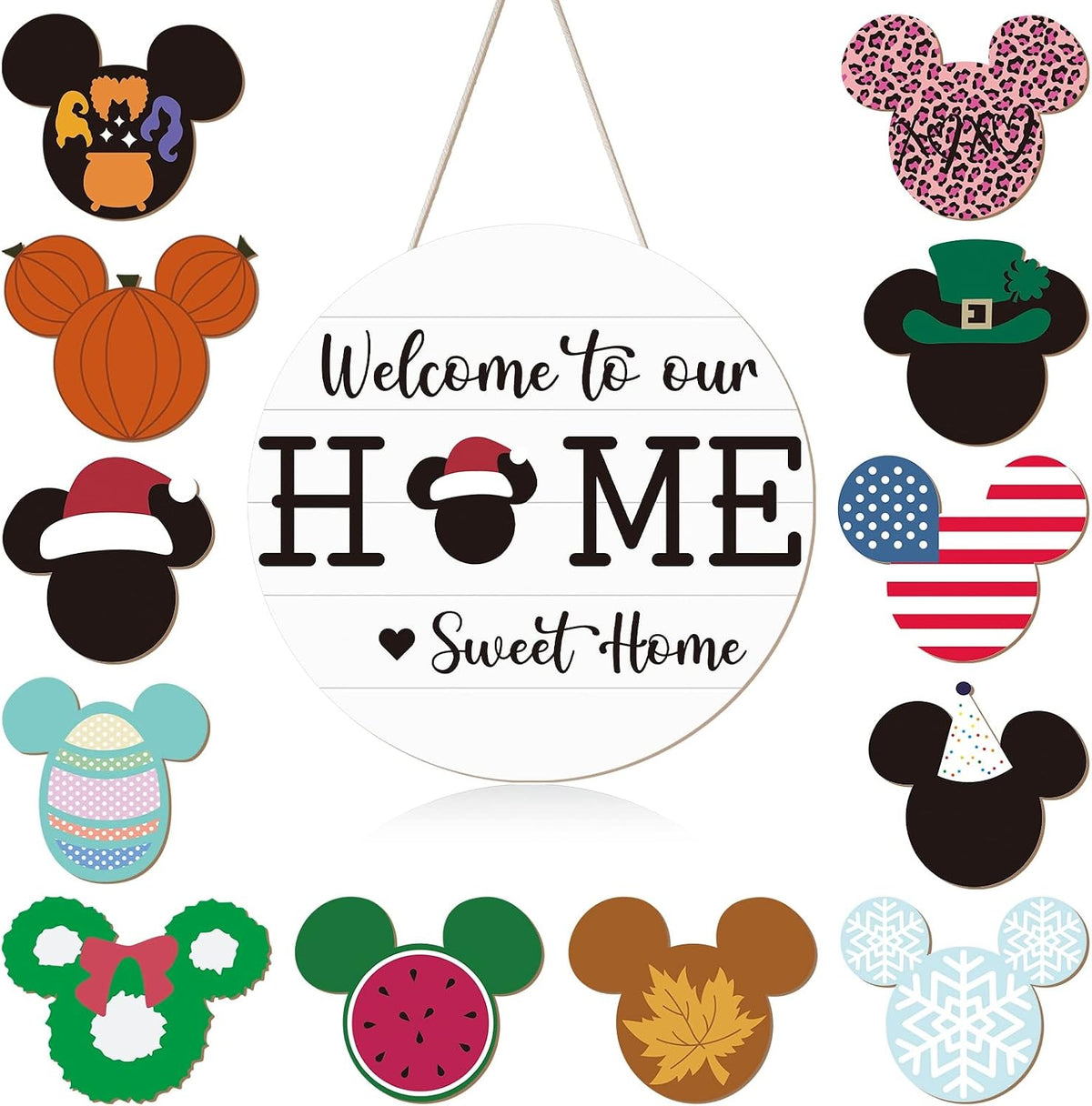 13 Pcs Interchangeable Welcome Sign for Front Door | Rustic Seasonal Mouse‑Themed Hanging Decor Ideal For Housewarming Gifts Outdoor Porch Home Wall And Front‑Door Decoration