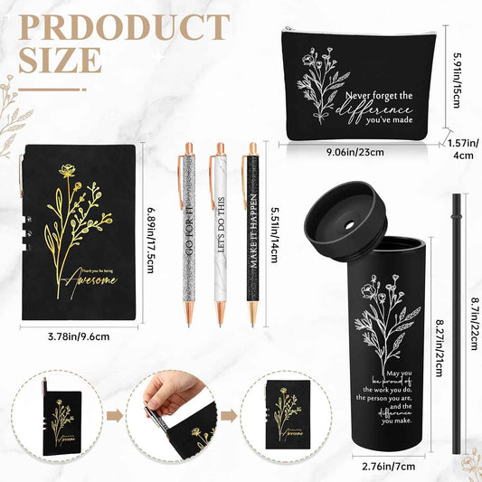 Funnymoom 6 Pcs Employees Appreciation Gifts for Women Coworke Teachers | Thank You Box, 16 oz Tumbler Makeup Bag Journal Pens, Bosses Day Birthday Baskets for Lady Staff Nurse Team Housekeeping Week